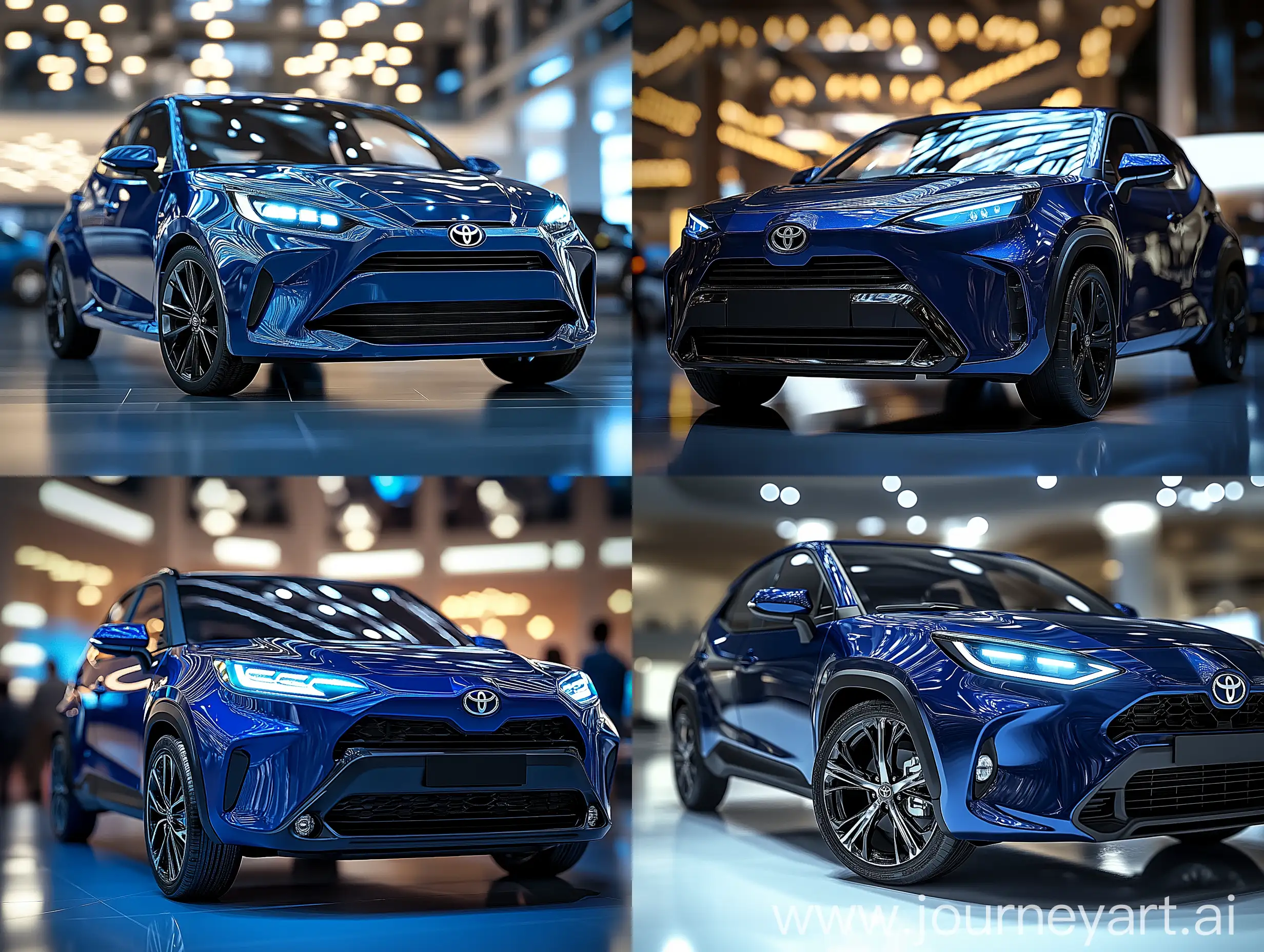 Realistic-Dark-Navy-Blue-2025-Toyota-Yaris-Cross-in-Exhibition-Hall