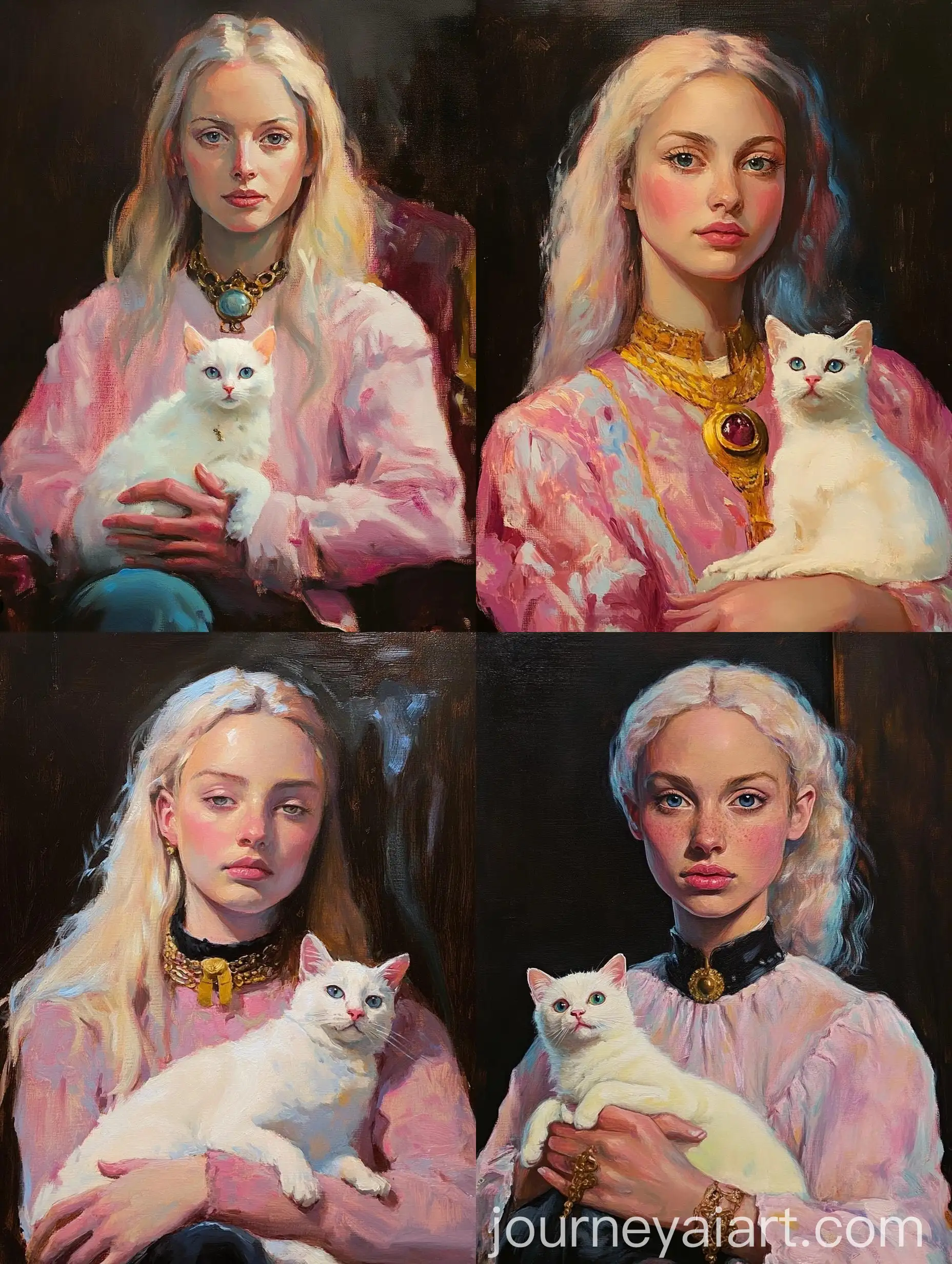 Portrait-of-Woman-with-White-Kitten-on-Her-Lap