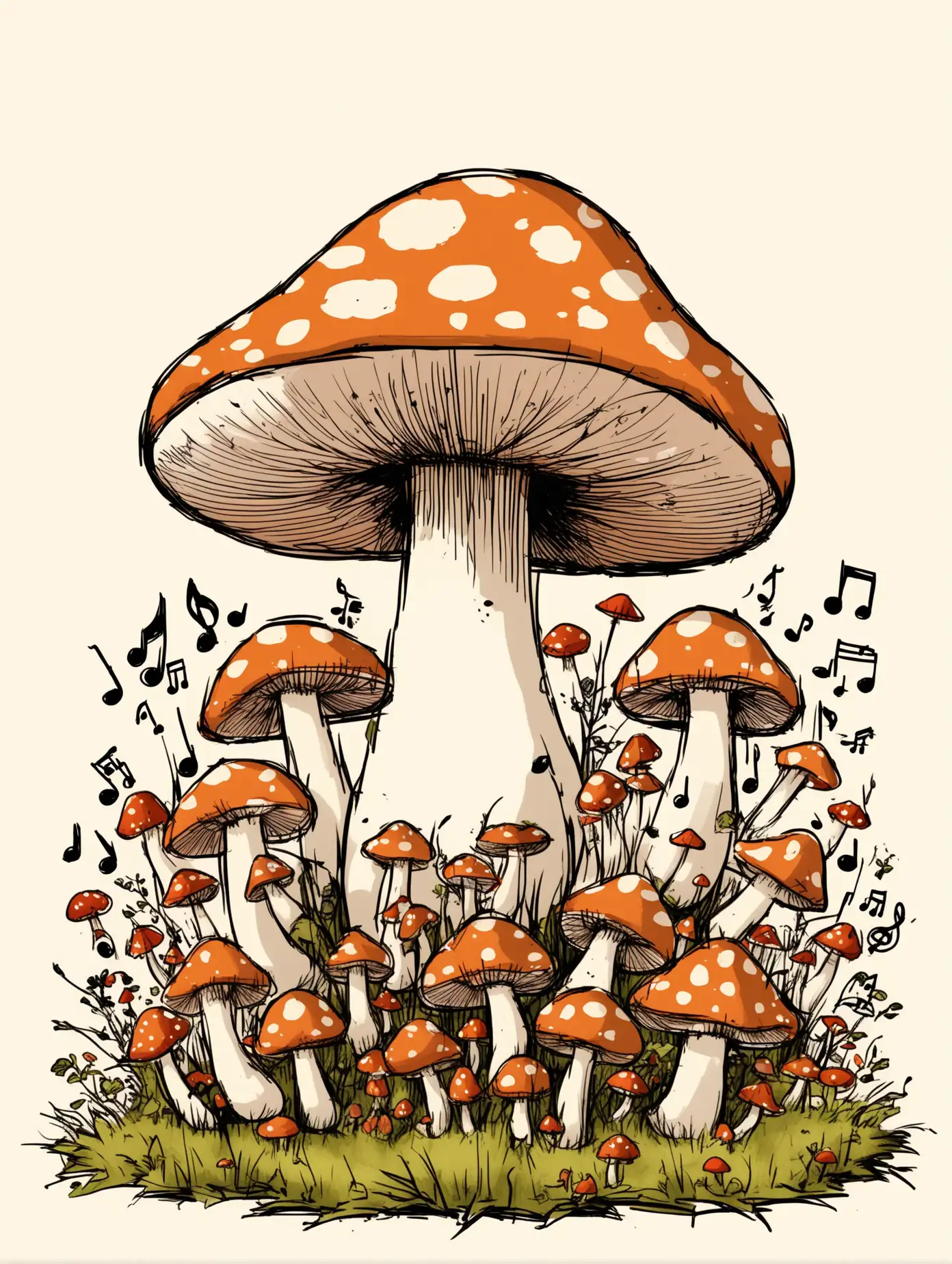 mushroom at festival simple drawing music