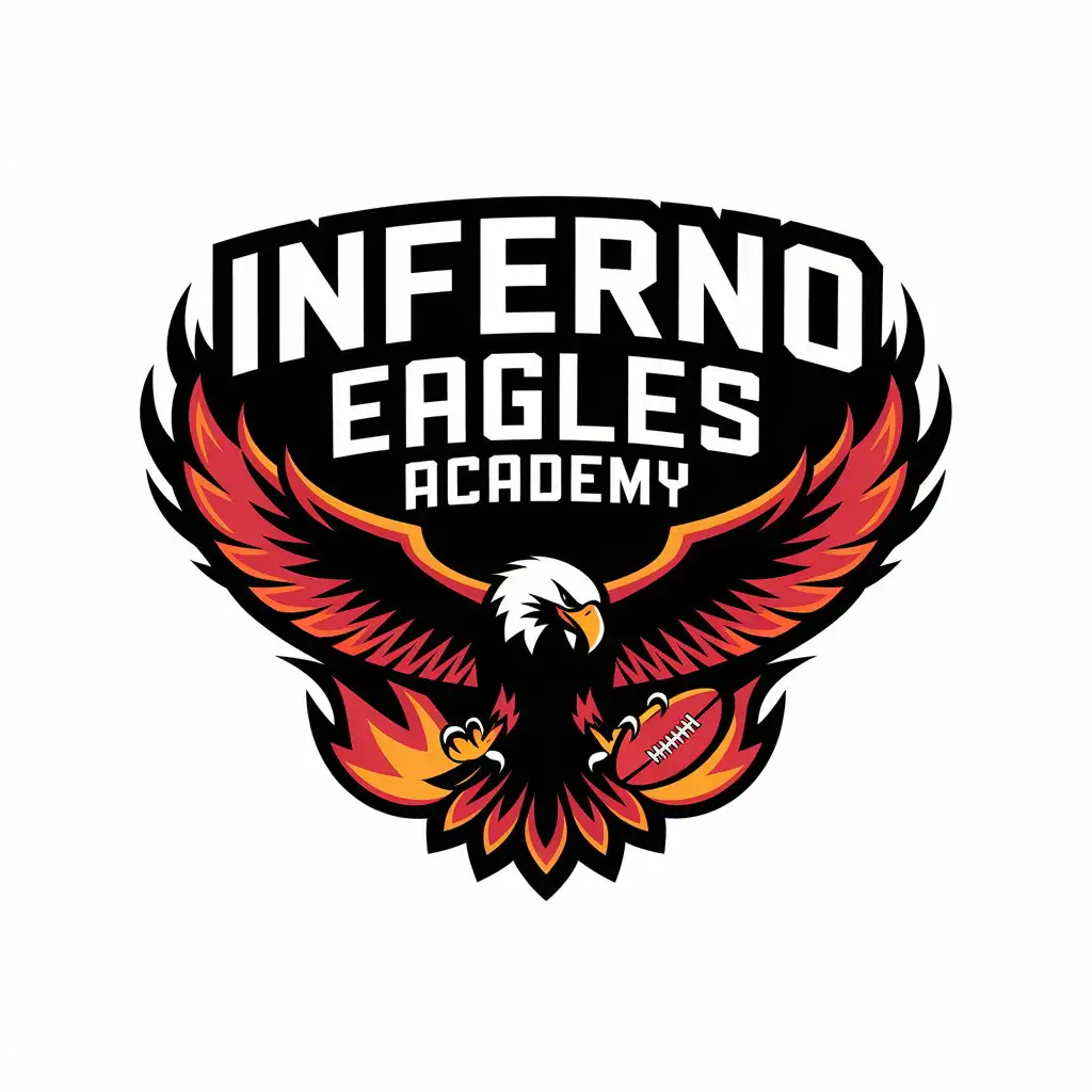 LOGO Design for Inferno Eagles Academy Flaming Eagle Rugby Ball Theme for Sports Fitness