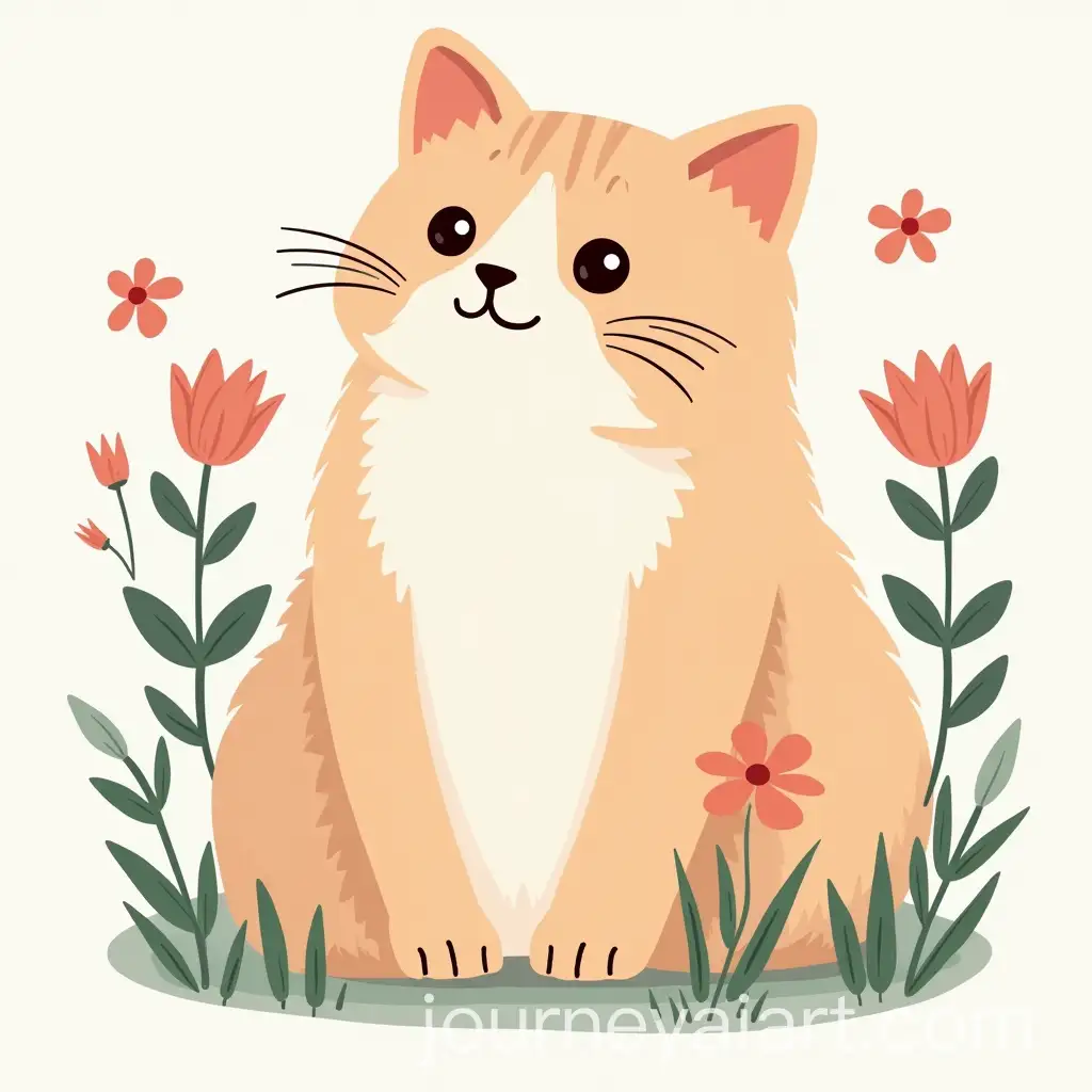 Vibrant-HalfBody-Illustration-of-a-Cat-Surrounded-by-Flowers