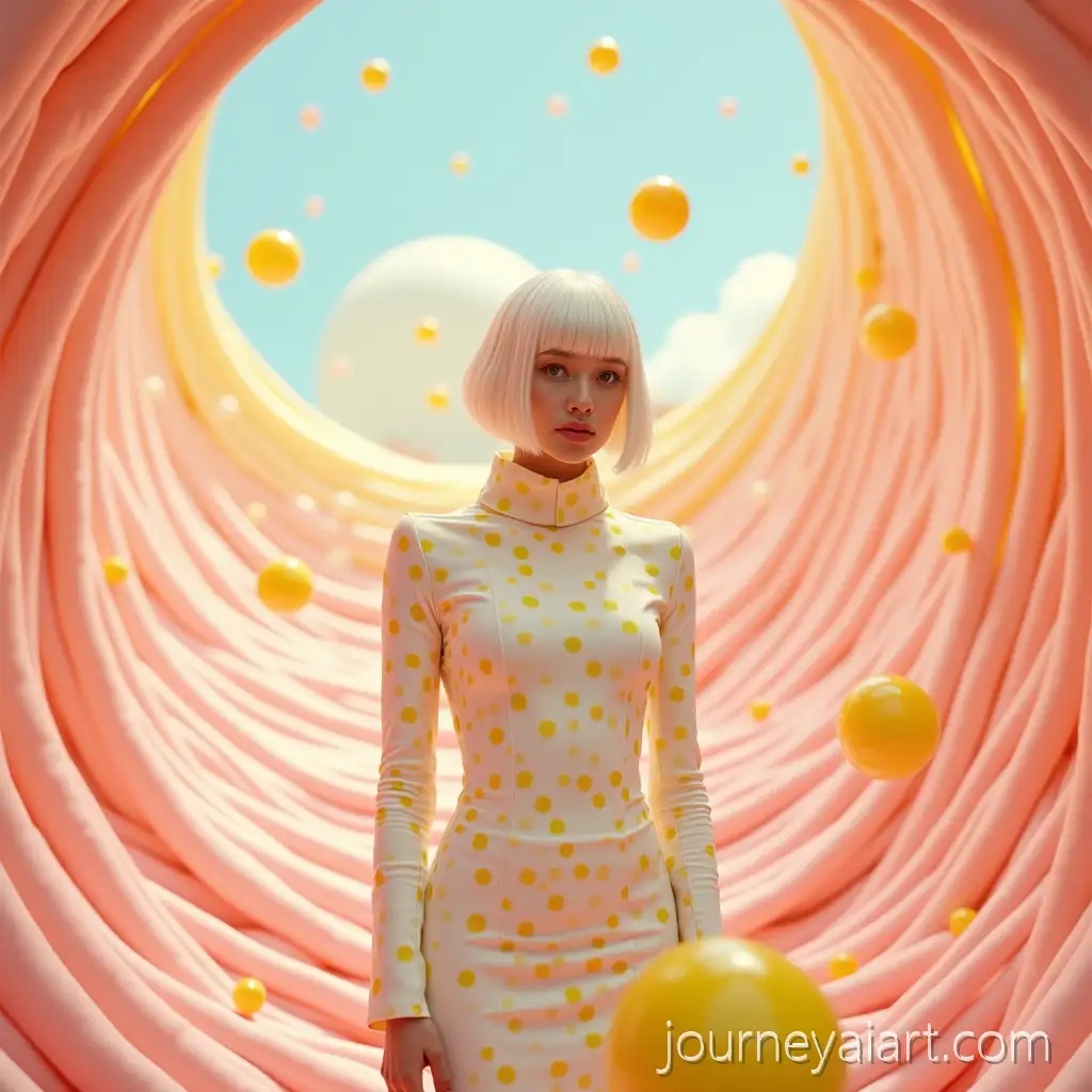 Surreal-Fashion-Portrait-of-PaleSkinned-Figure-in-White-Polka-Dot-Dress-Amid-Colorful-Fantasy-Vortex