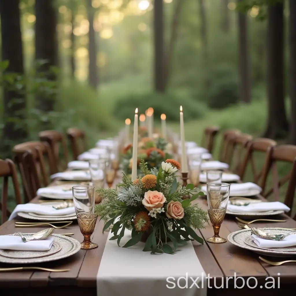 Elegant-ForestThemed-Wedding-Table-Decor-with-Wildflowers-and-Fine-Cutlery