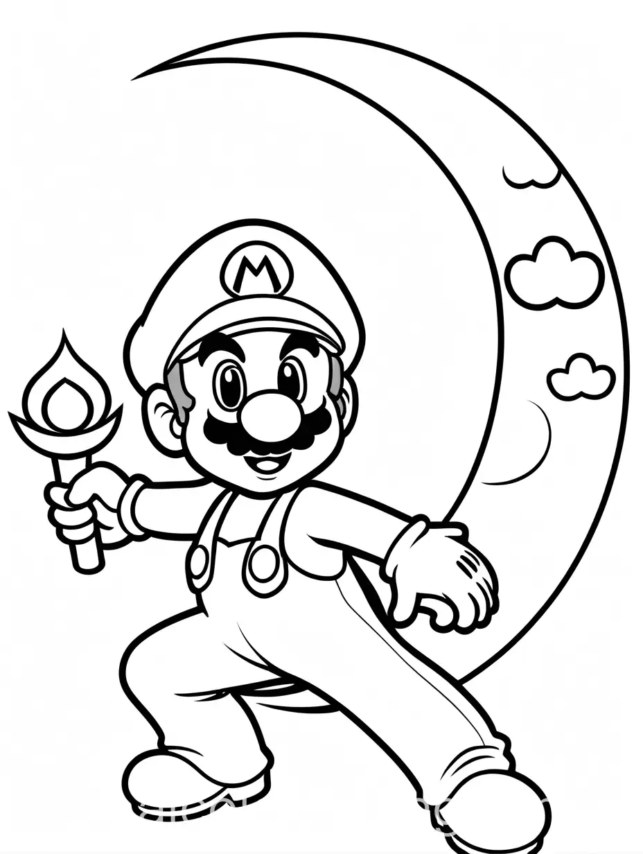 Classic-Mario-Coloring-Page-on-Sailor-Moons-Crescent-Moon-Wand