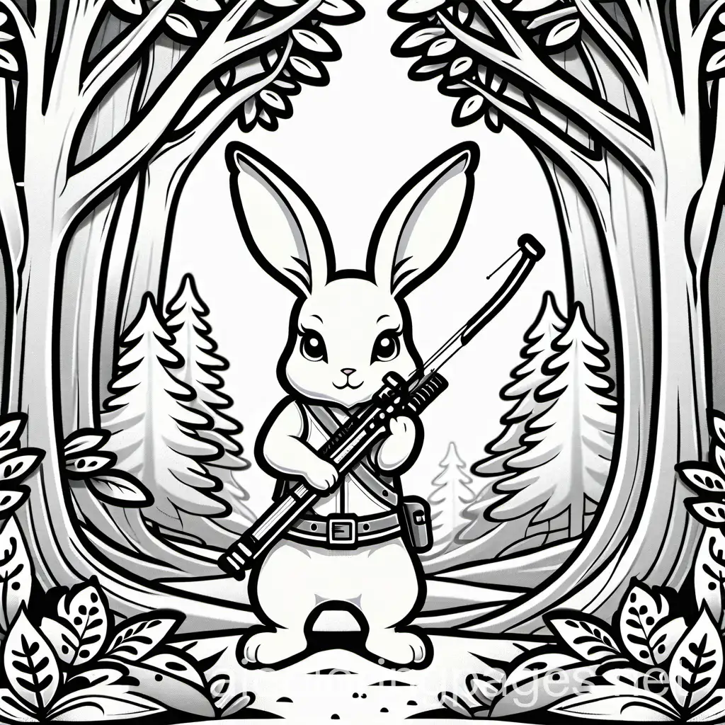 Fantasy-Rabbit-with-Crossbow-Coloring-Page