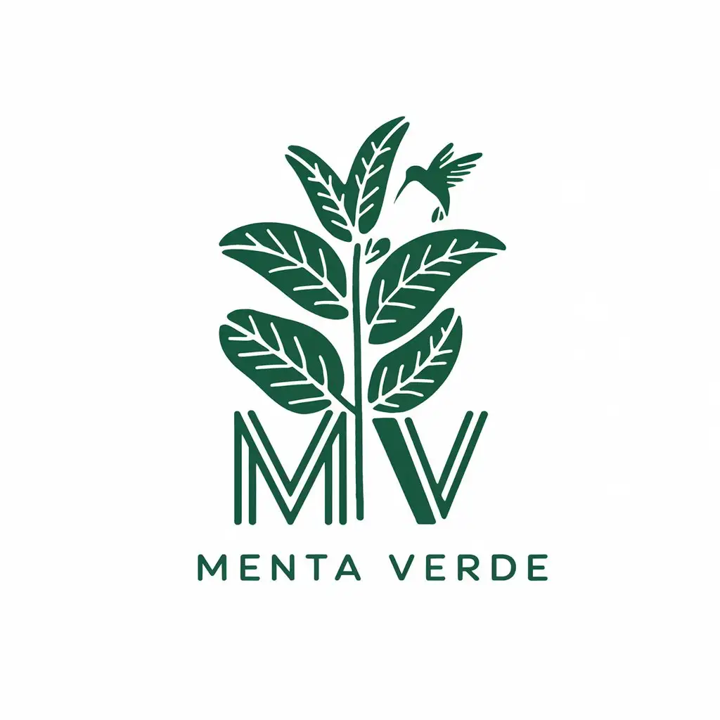 LOGO-Design-For-Menta-Verde-Mint-and-Hummingbird-Inspired-Symbol-with-MV-Letters