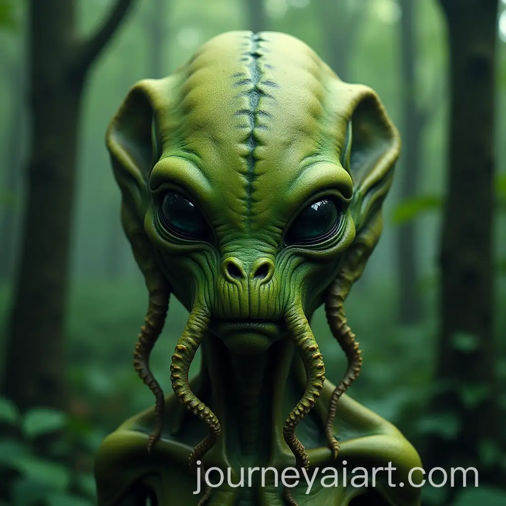 Alien-Creature-in-Green-Forest-with-Octopus-and-Tiger-Features