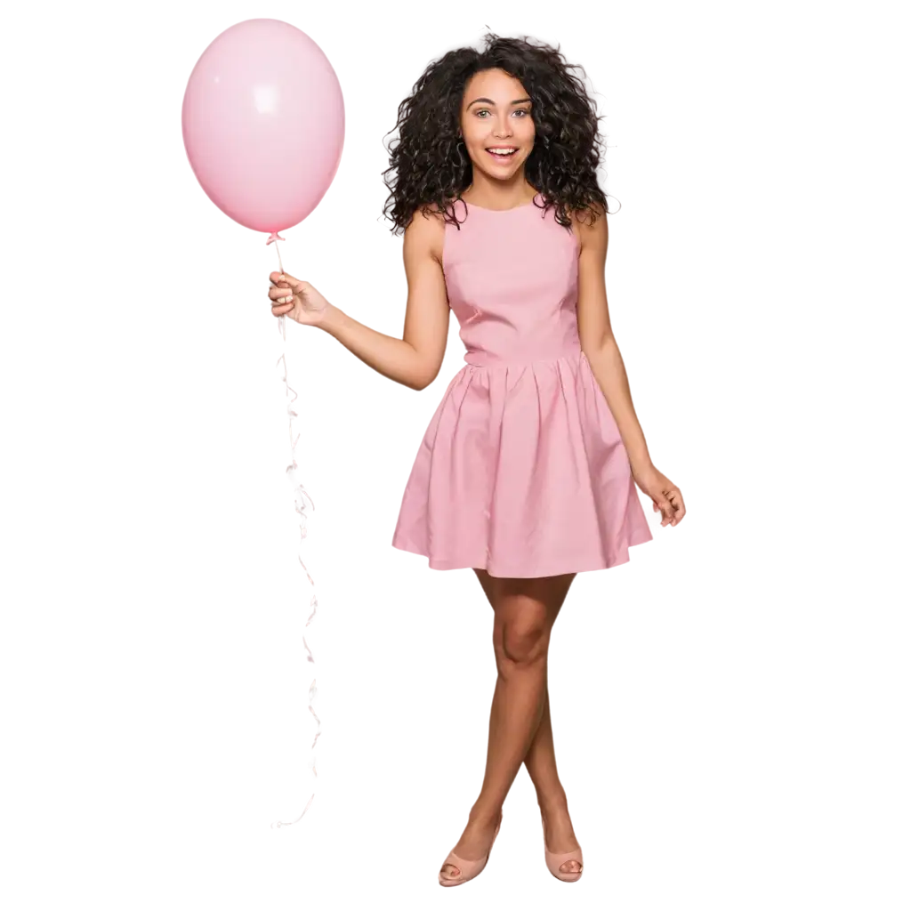 Beautiful-Black-Woman-in-Pink-Taffeta-Dress-Holding-Party-Balloons-PNG-Image