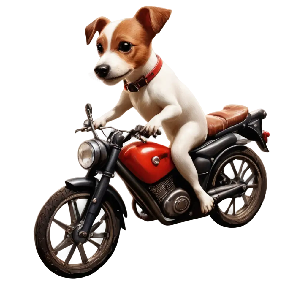 An illustration of a Jack Russell on a motorbike