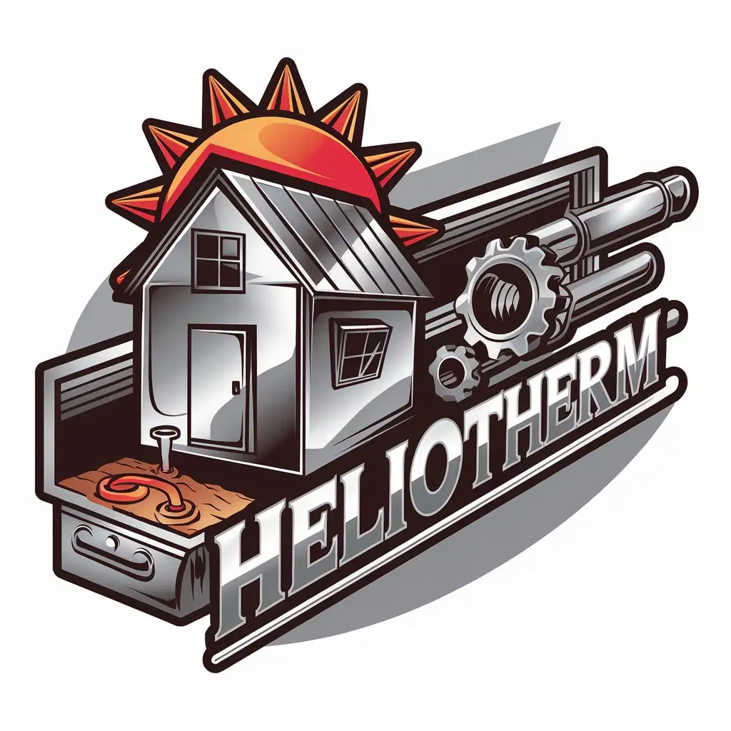 LOGO-Design-For-HELIOTHERM-Steel-Cabin-with-Red-Sun-and-Gear-Finance-Industry