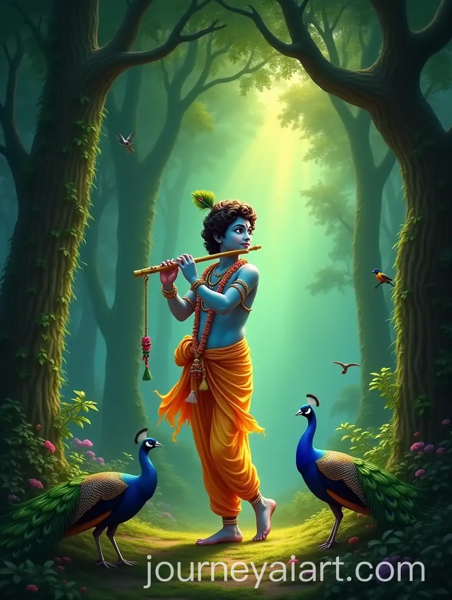 Divine-Krishna-Playing-Flute-in-Enchanted-Forest