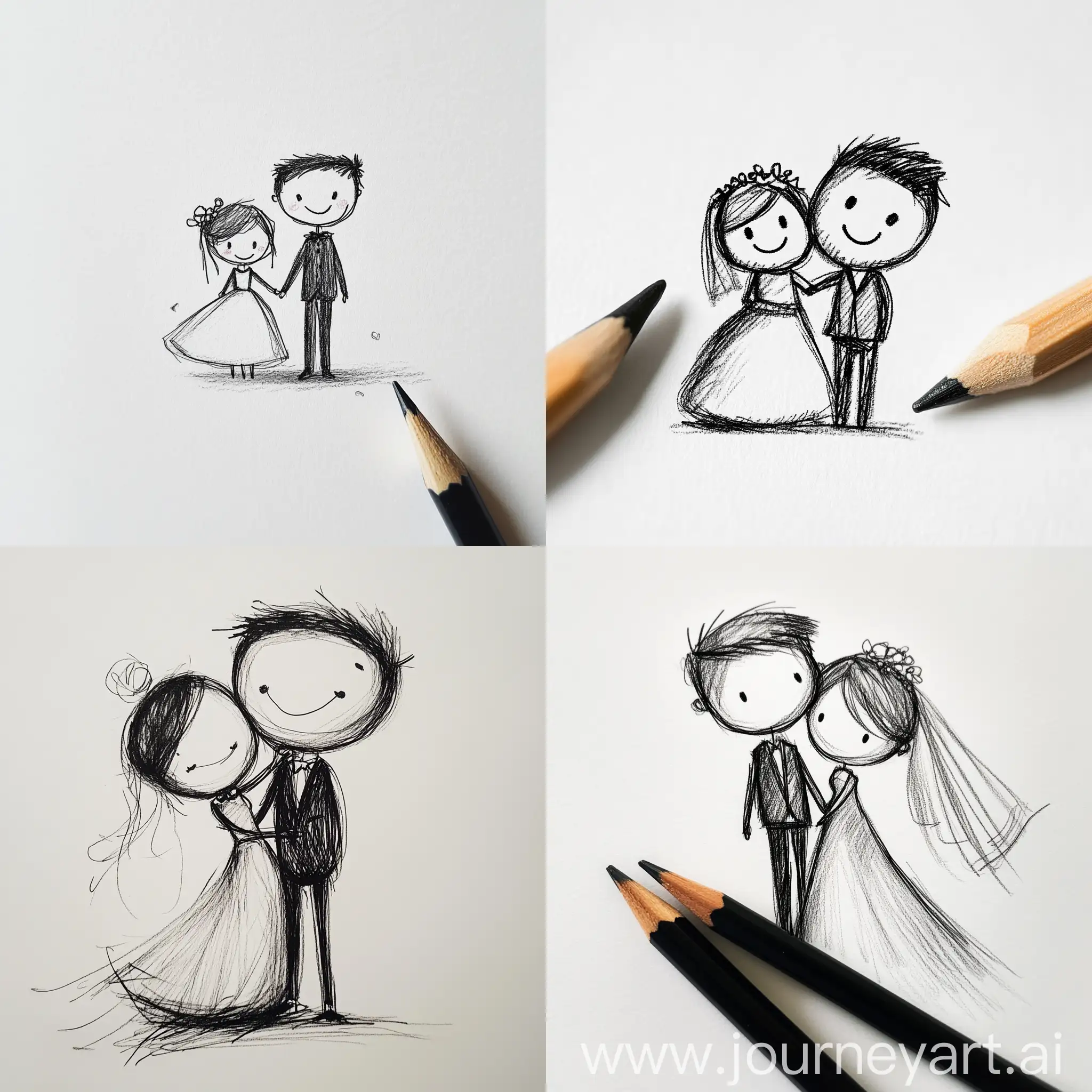 Bride-and-Groom-Stick-Figure-Wedding-Portrait-on-White-Background