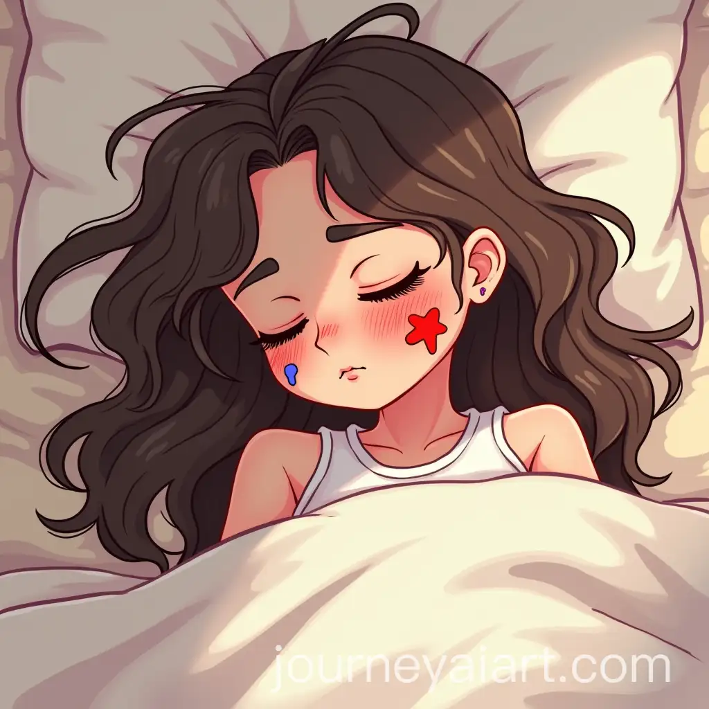 Girl-Sleeping-with-Paint-Stains-on-Her-Face-in-Cartoon-Style