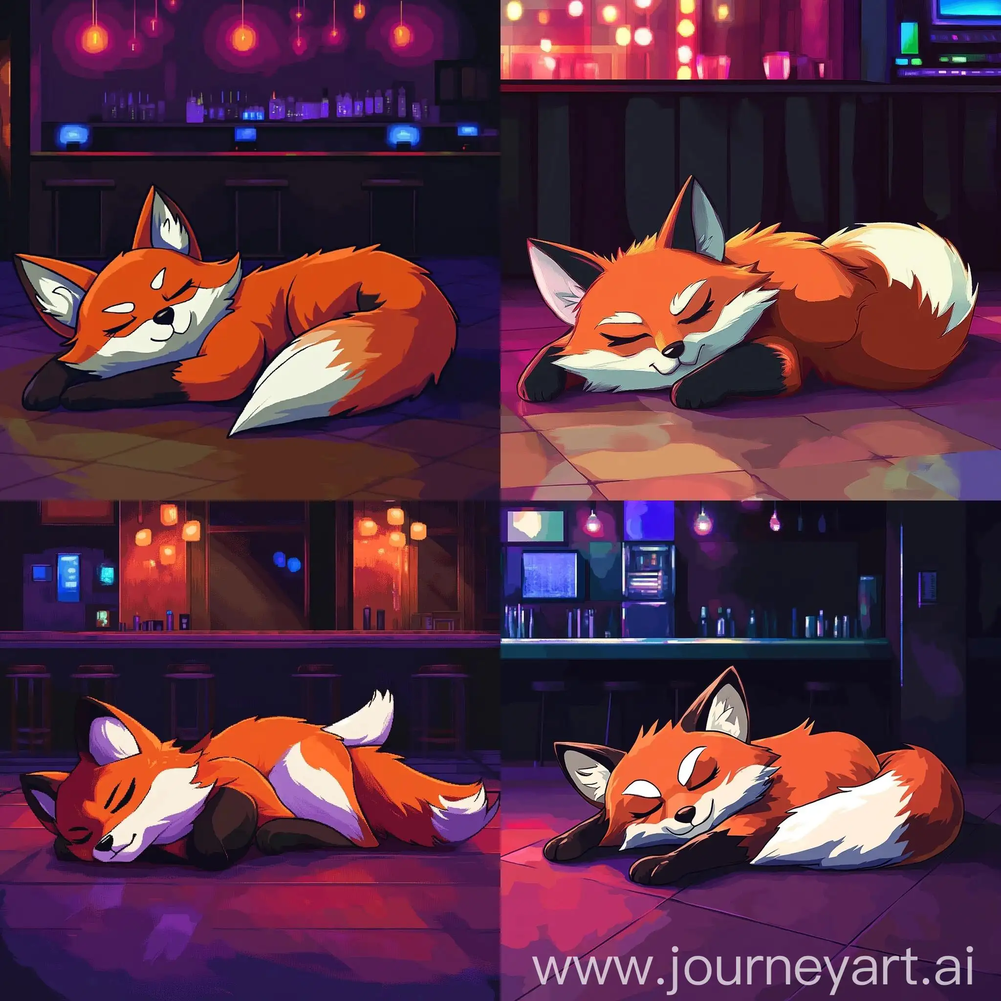 Pixel-Art-Red-Fox-Sleeping-on-Nightclub-Dance-Floor