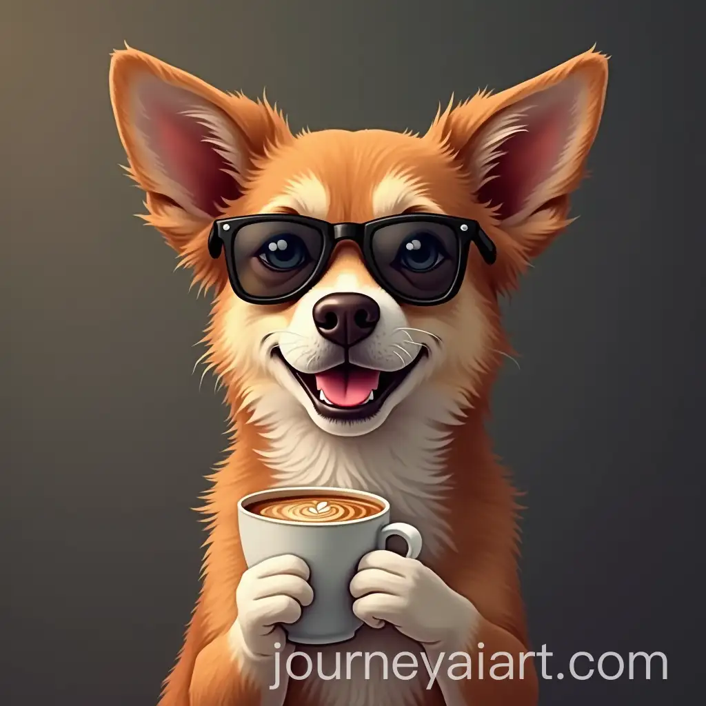 Cool-Dog-with-Black-Specks-Holding-a-Cold-Coffee-Cup-in-a-Portrait-Background