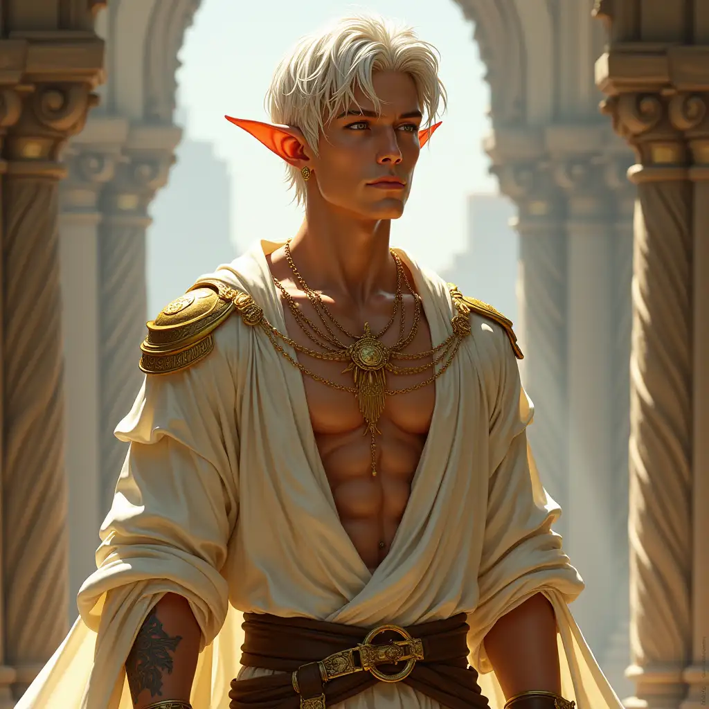 Handsome Sun Elf Courtier Prince in City Setting