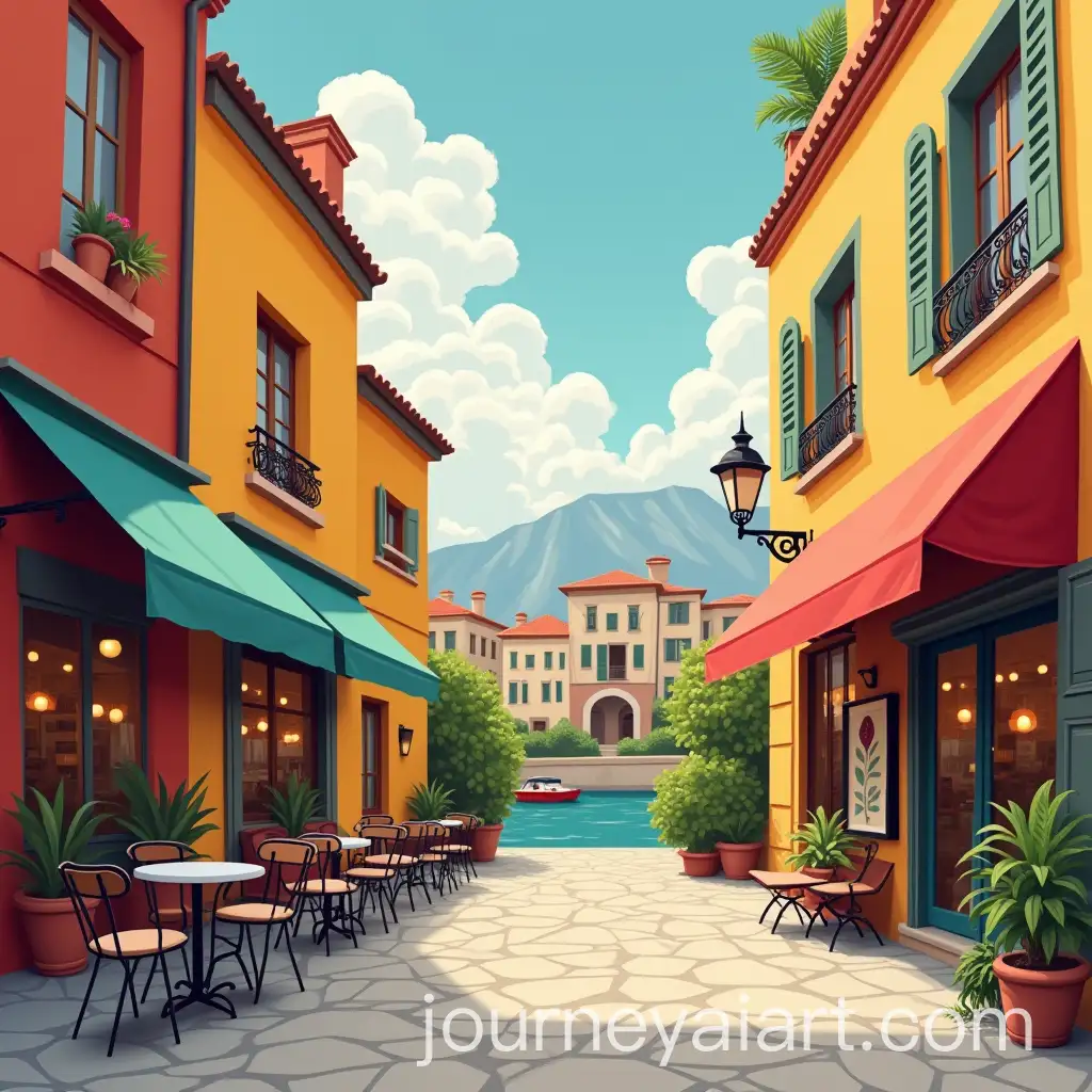 Geometric-Abstract-Pattern-of-a-Cafe-Against-a-City-Skyline