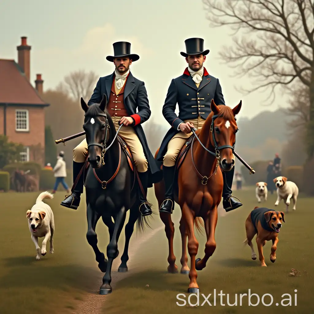 19th-Century-English-Aristocrats-Hunting-in-a-Rustic-Village