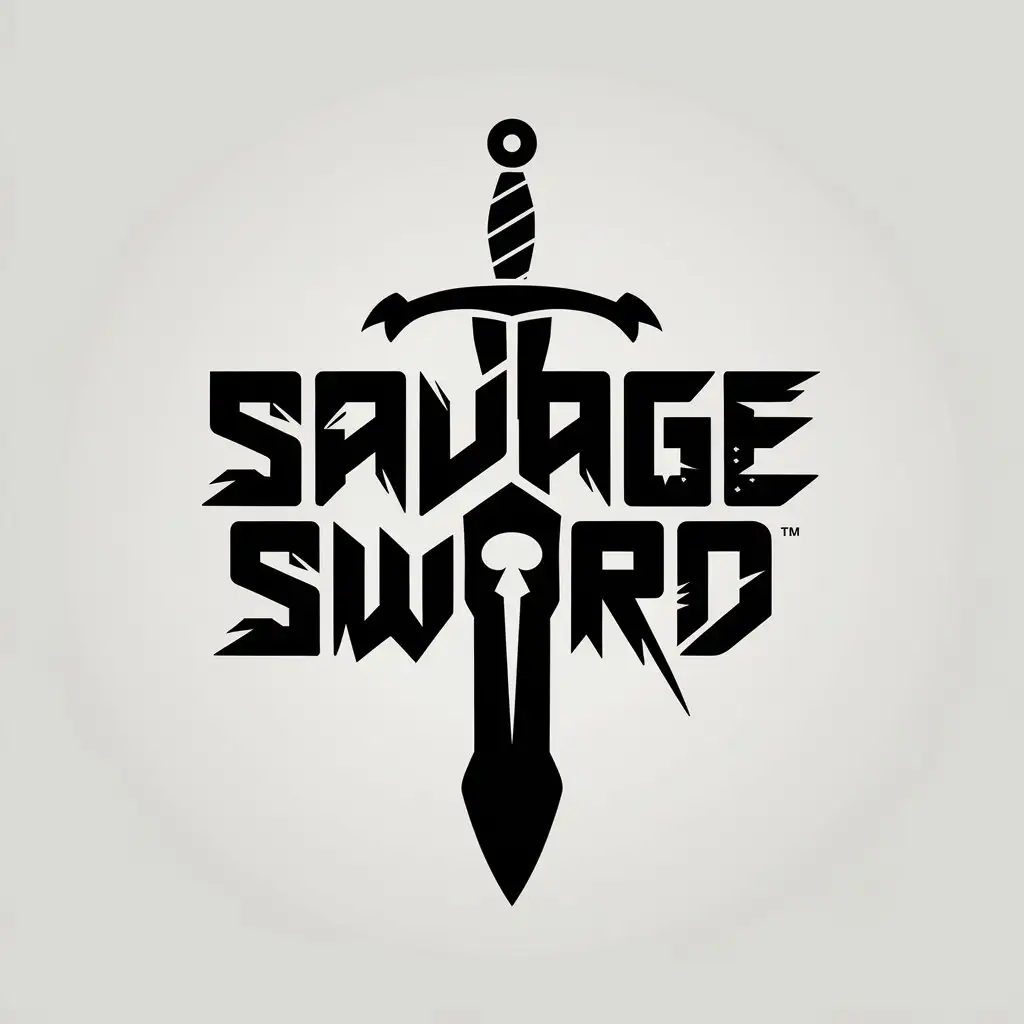 LOGO Design for Savage Sword Bold Vector with a Big Sword Stabbing Through Barbarian Font