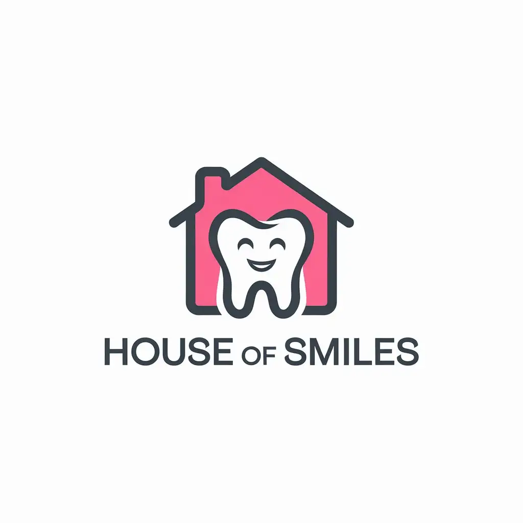 LOGO Design for House of Smiles Minimalistic Dental Industry Logo with House and Smiling Tooth