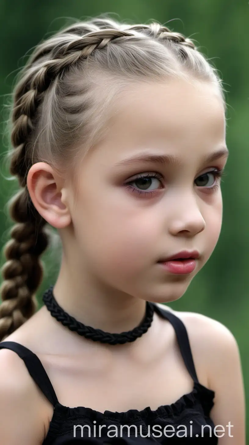 Beautiful Ukrainian Girl with Braided Hair and Soft Makeup in Strapless Tank Top