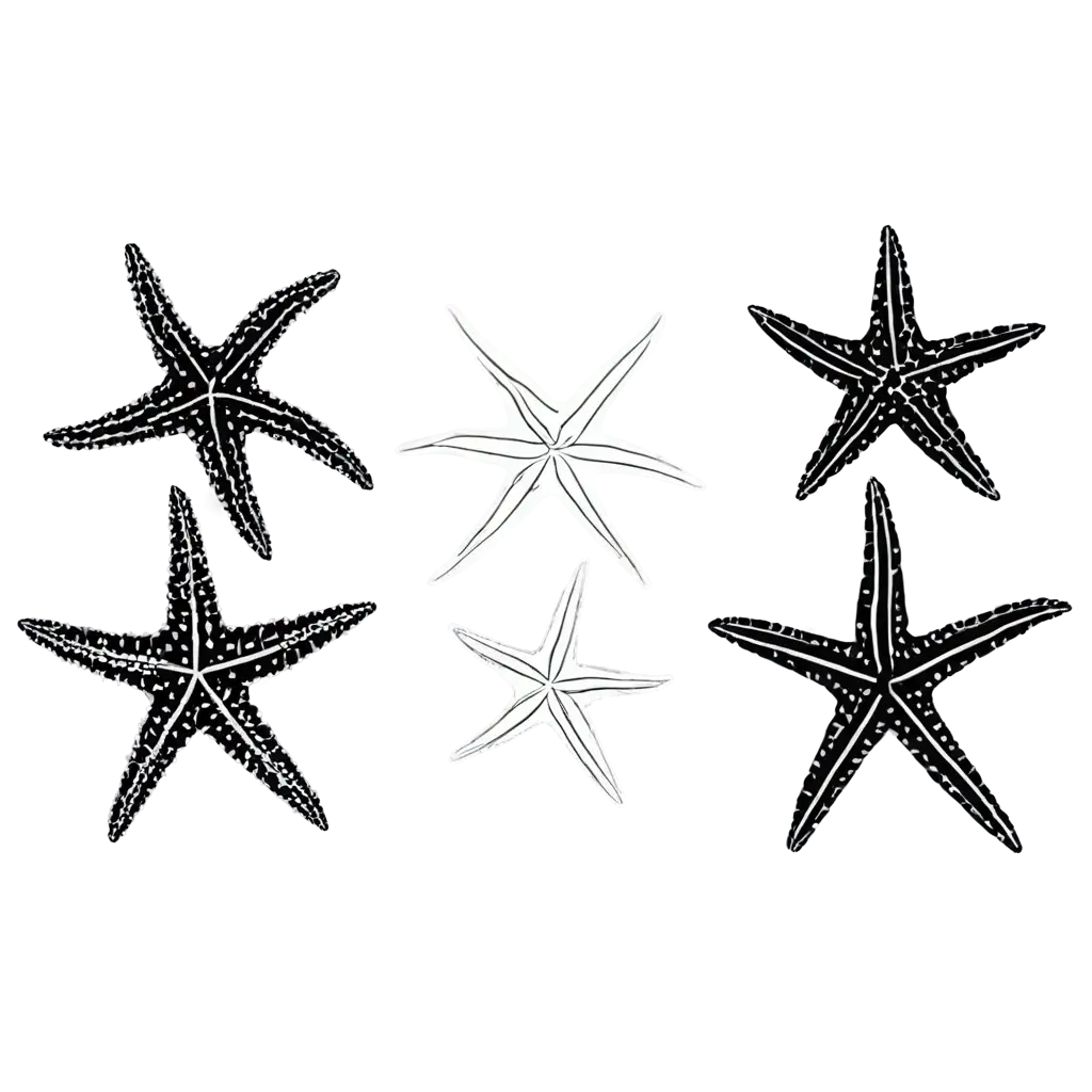 5-Unique-Black-and-White-Starfish-PNG-Illustrations-with-Detailed-Textures-for-Versatile-Design-Use