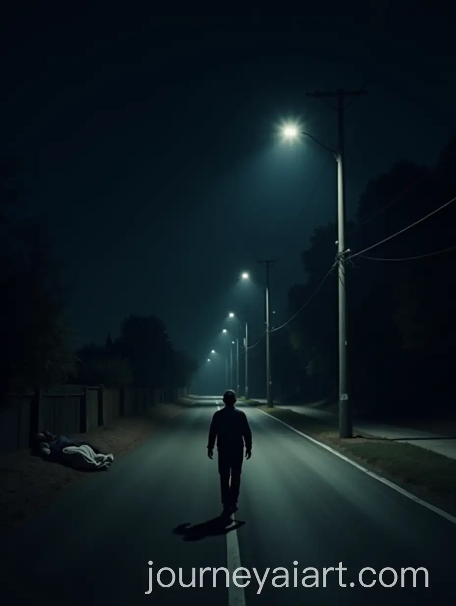 Lonely-Night-Scene-with-Sleeping-Elderly-Man-and-Streetlights