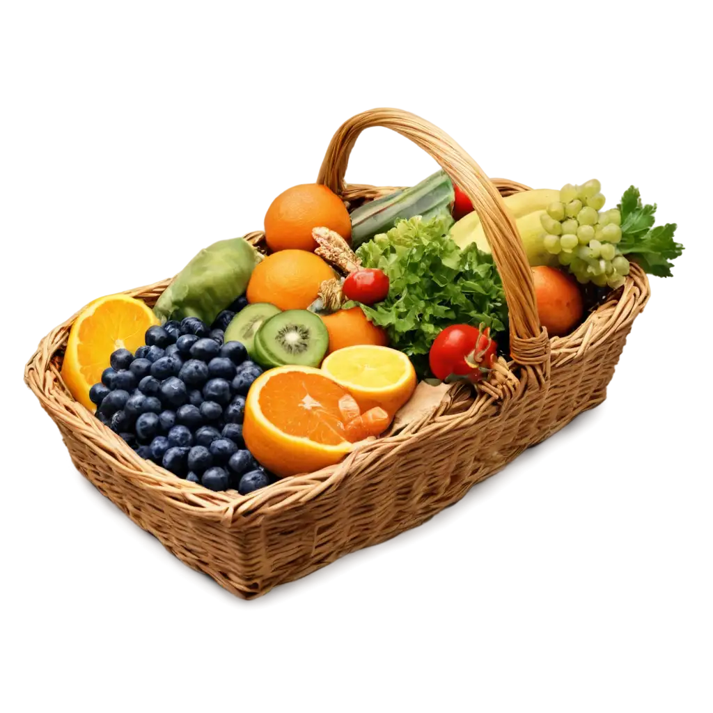 Healthy-Food-Basket-on-Rustic-Table-with-Solar-Rays-PNG-Image-for-Daily-Nutrition