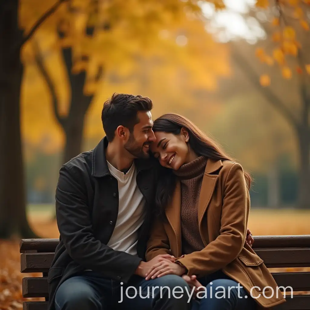 Romantic-Couple-Enjoying-Fall-in-the-Park-with-Golden-Leaves