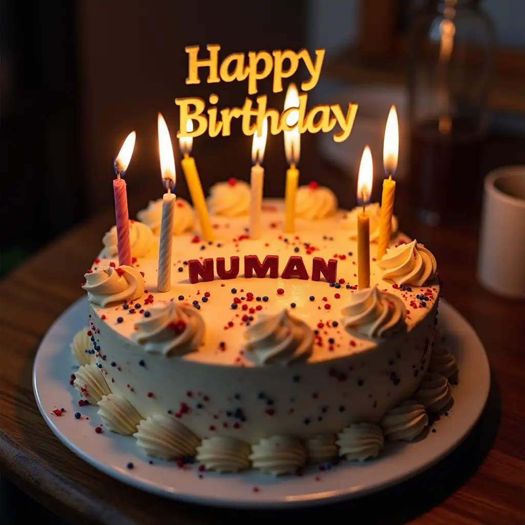 Cake birthday with happy birthday wish for Numan age 1945