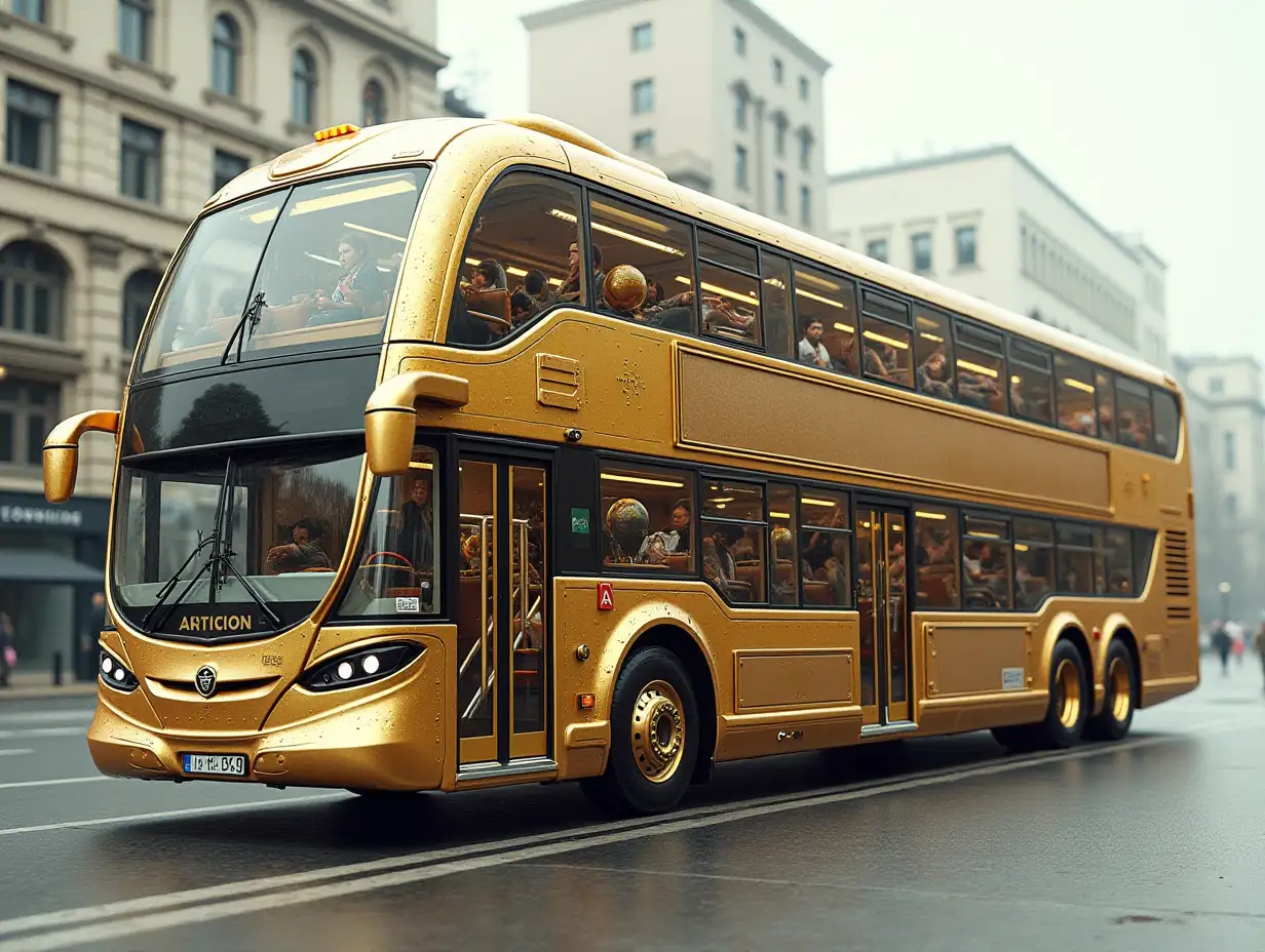 Super modern autobus, 10 story gold white Steampunk