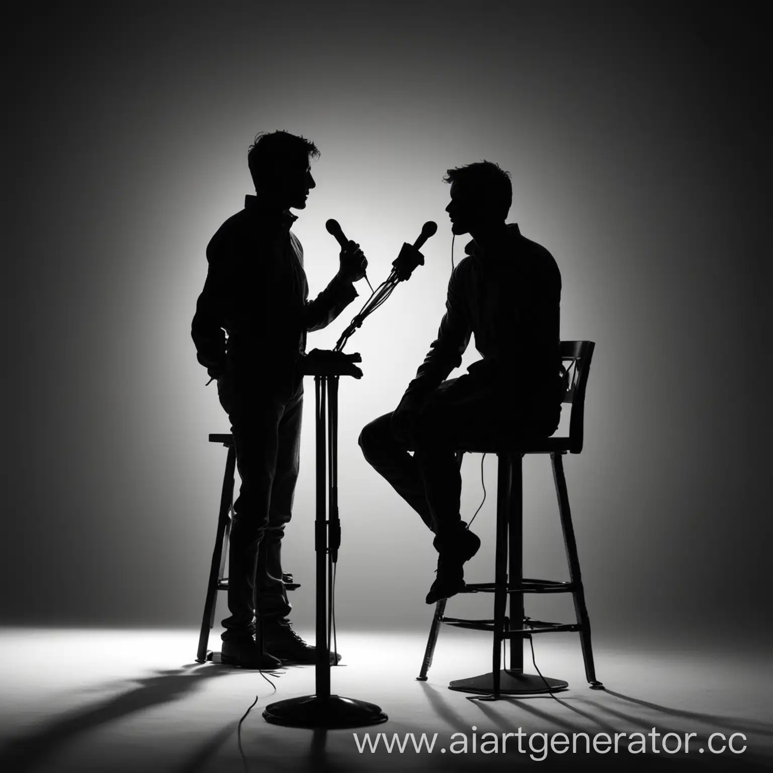 Silhouette-of-a-Man-Sitting-and-Speaking-into-a-Microphone