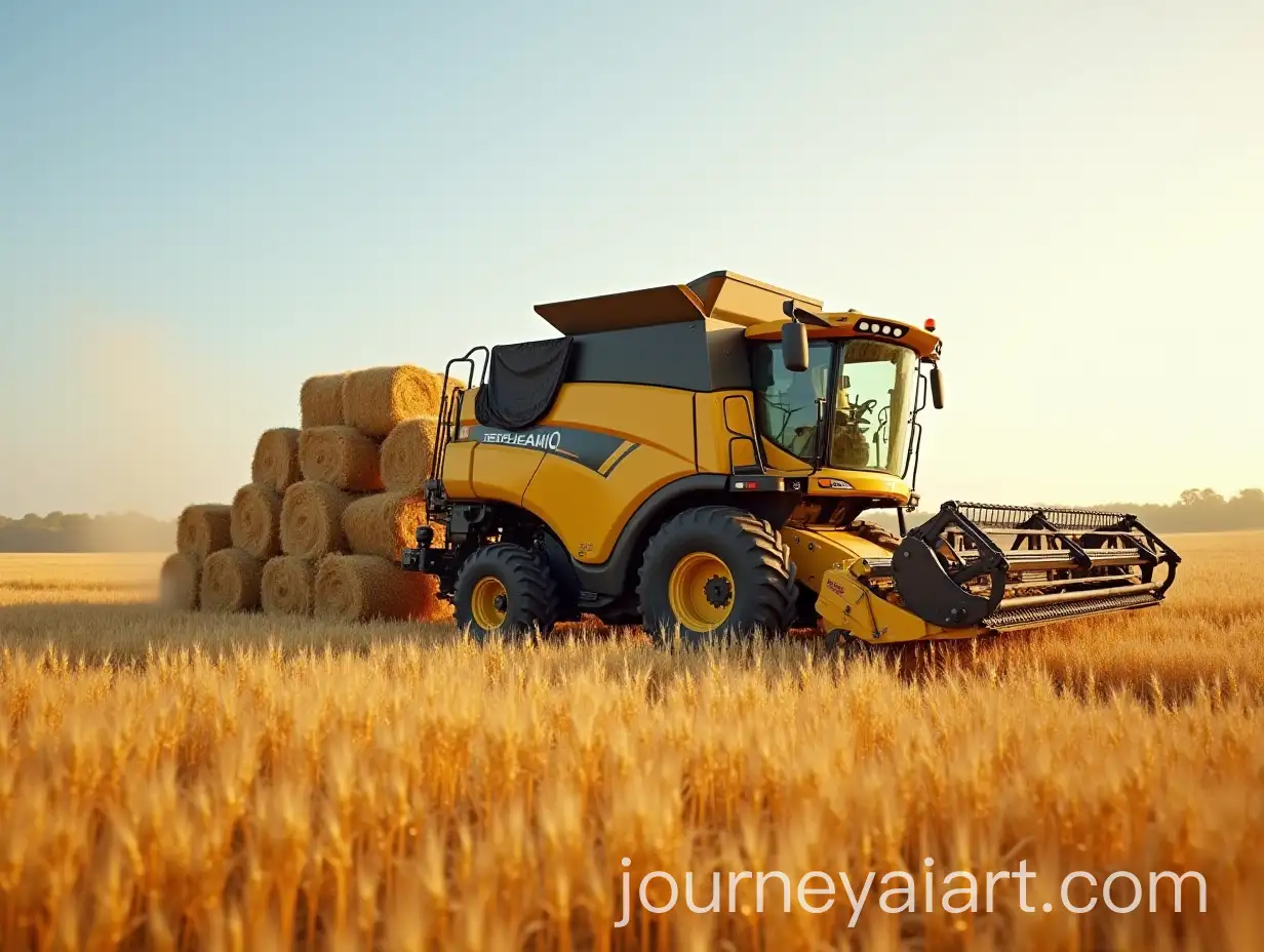 Wheat-Straw-Baler-Amidst-a-Scenic-Meadow-Filled-with-Bales
