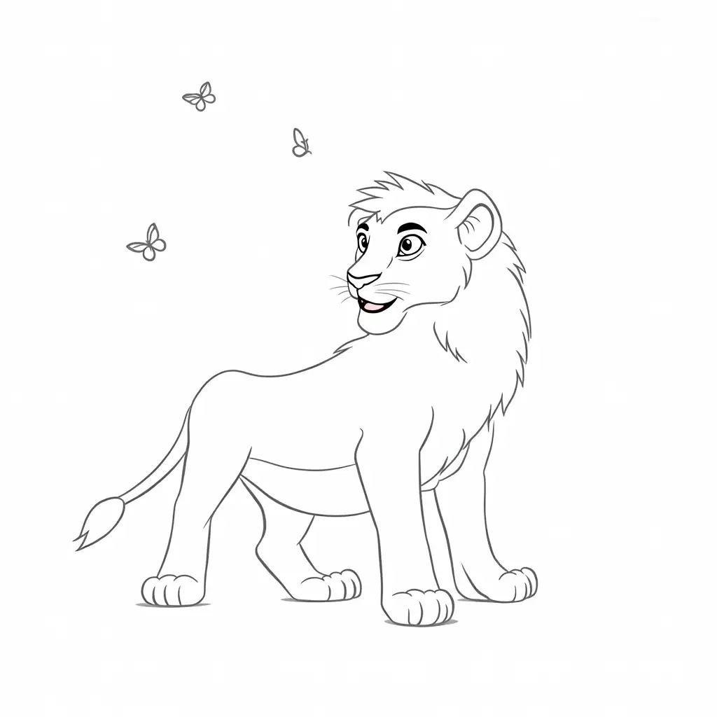 Coloring-Page-Lion-Simba-Surrounded-by-Butterflies