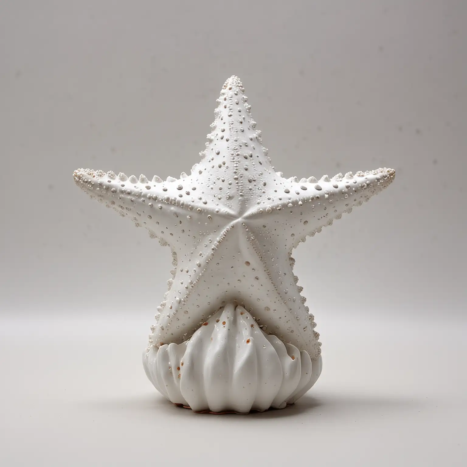 Simple Ceramic White Sea Star Decoration on White Background