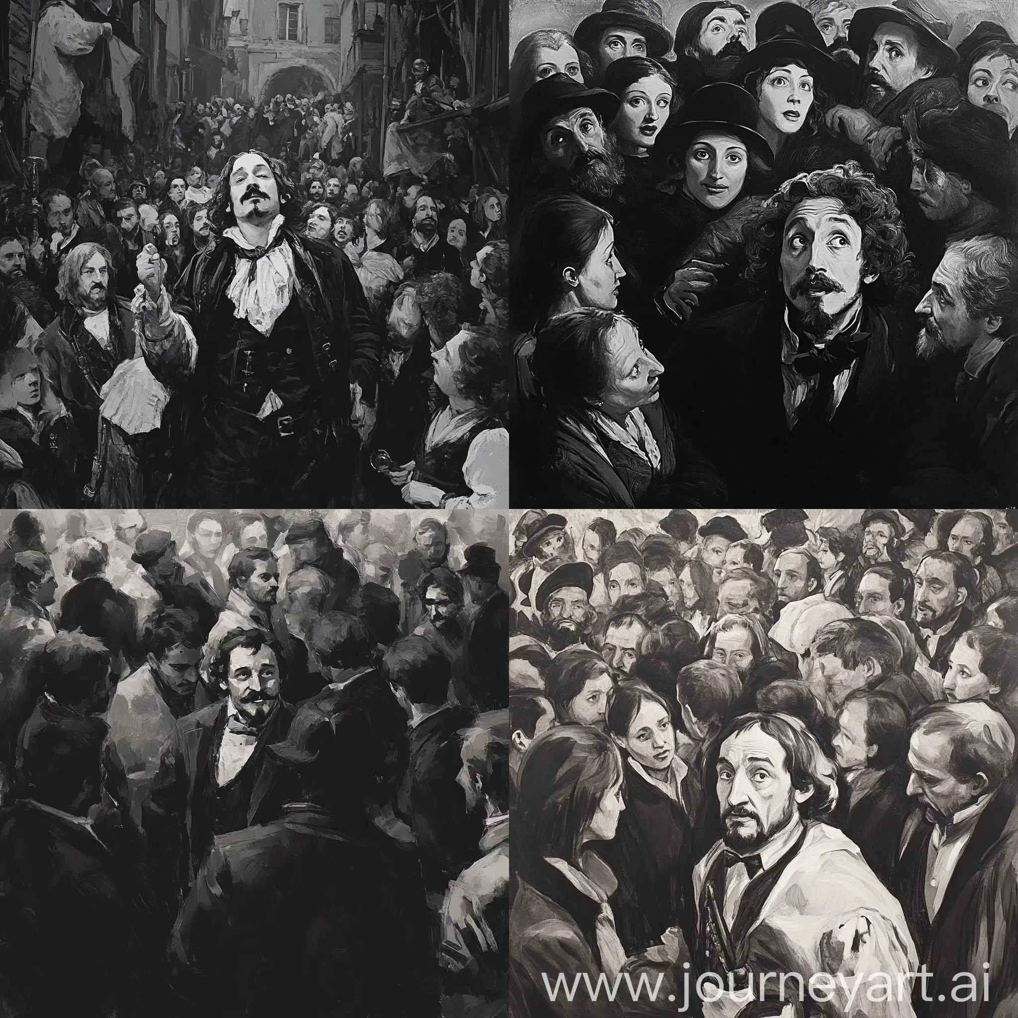 Gogol-Among-People-in-Grayscale-Scene