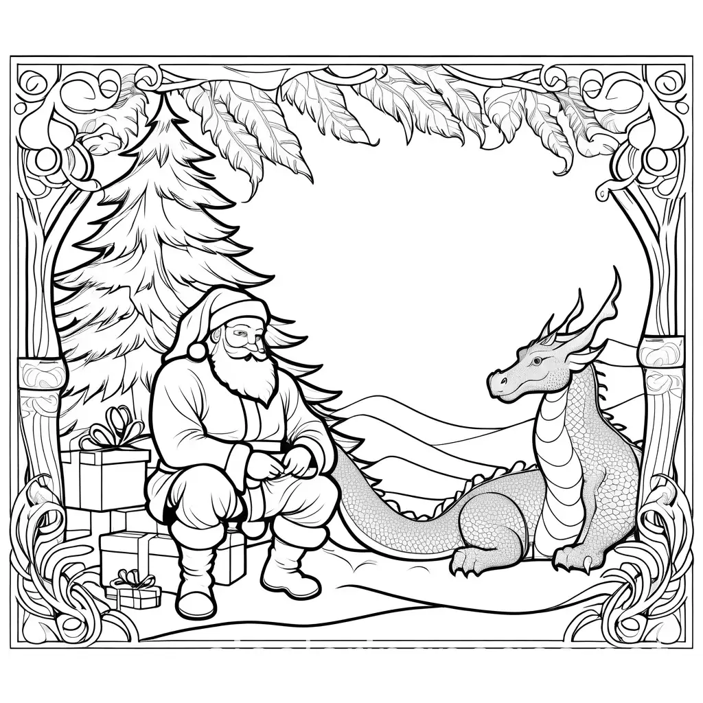 Santa-Claus-Relaxing-Under-a-Christmas-Tree-with-a-Dragon