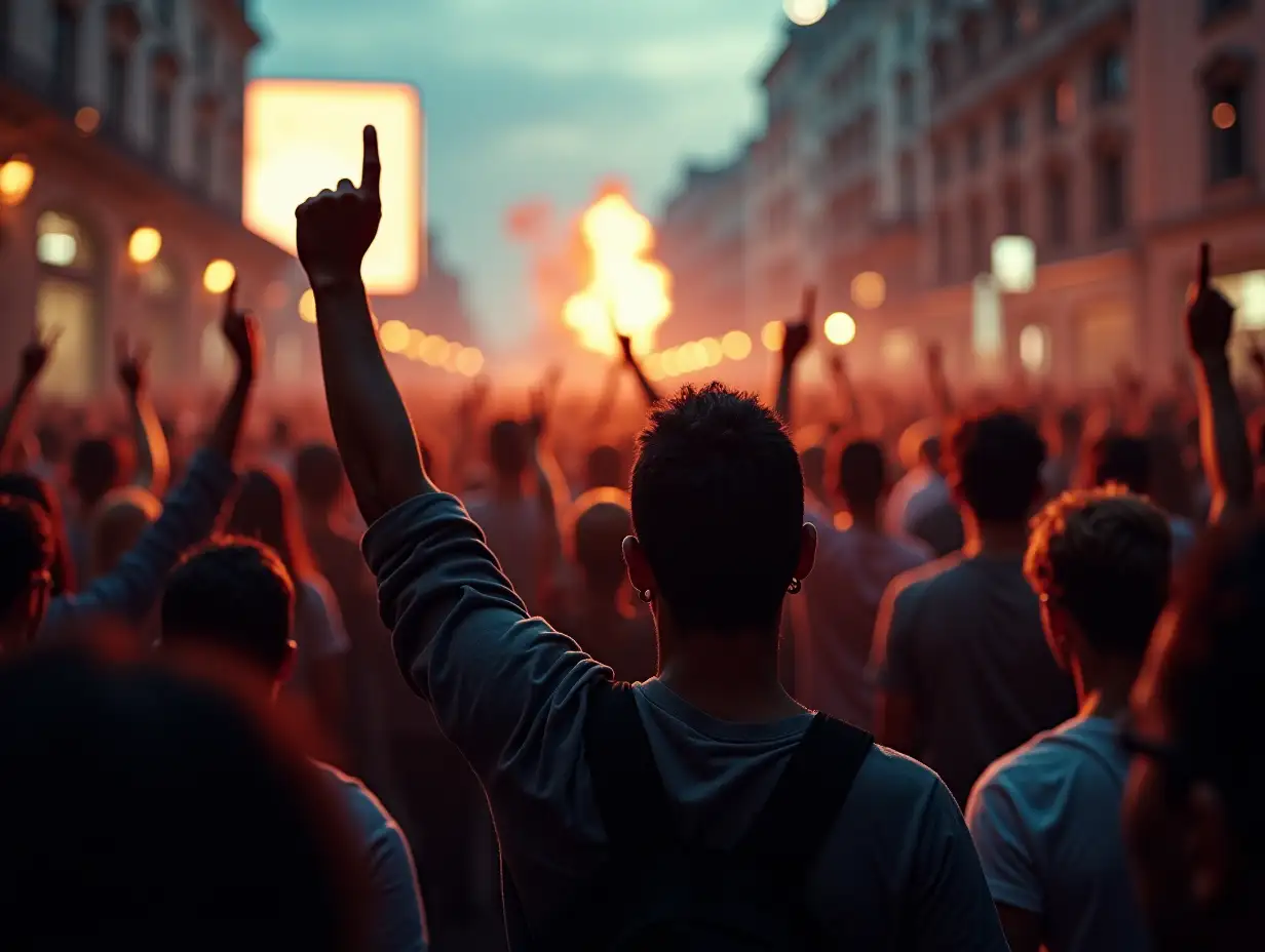 Crowd of protesters fighting for their rights. Image created with stock footage