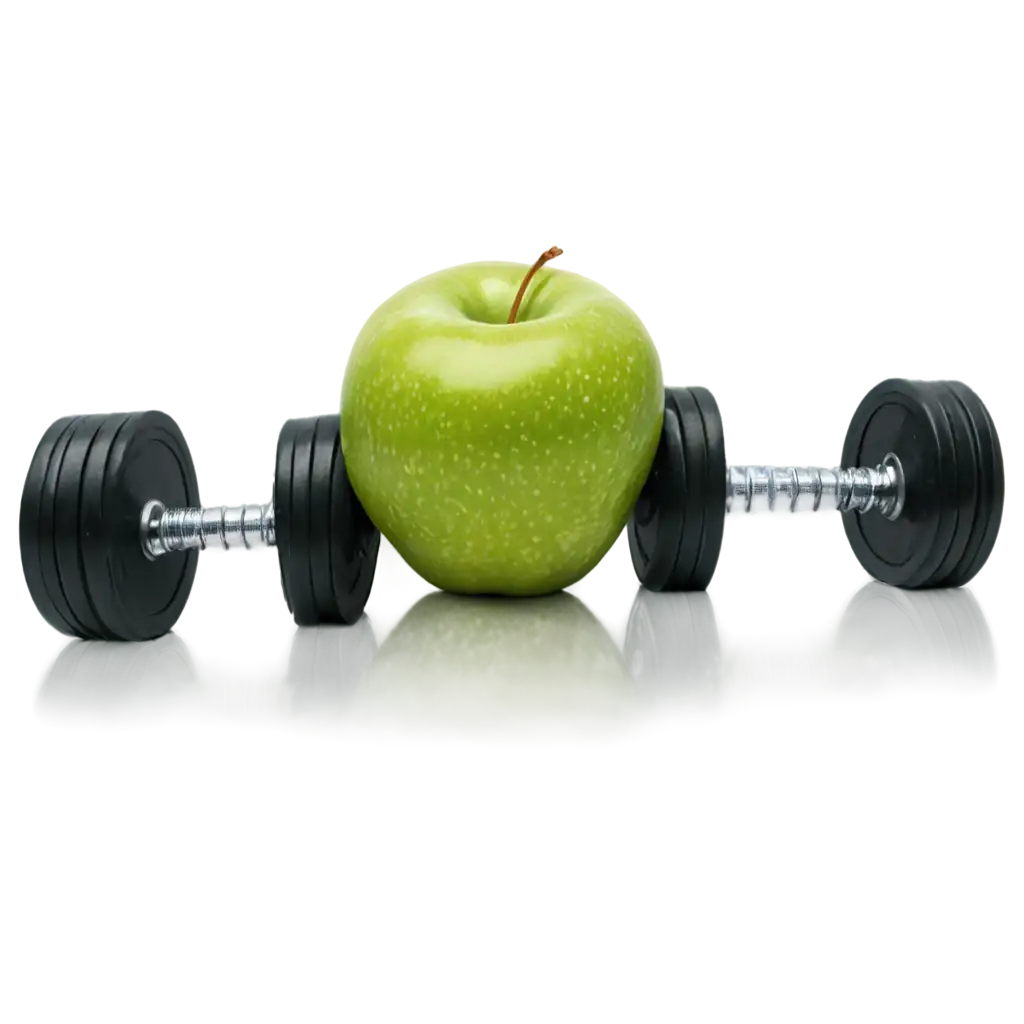 Enhance-Your-Fitness-Blog-with-a-PNG-Image-of-a-Green-Apple-with-Dumbbells