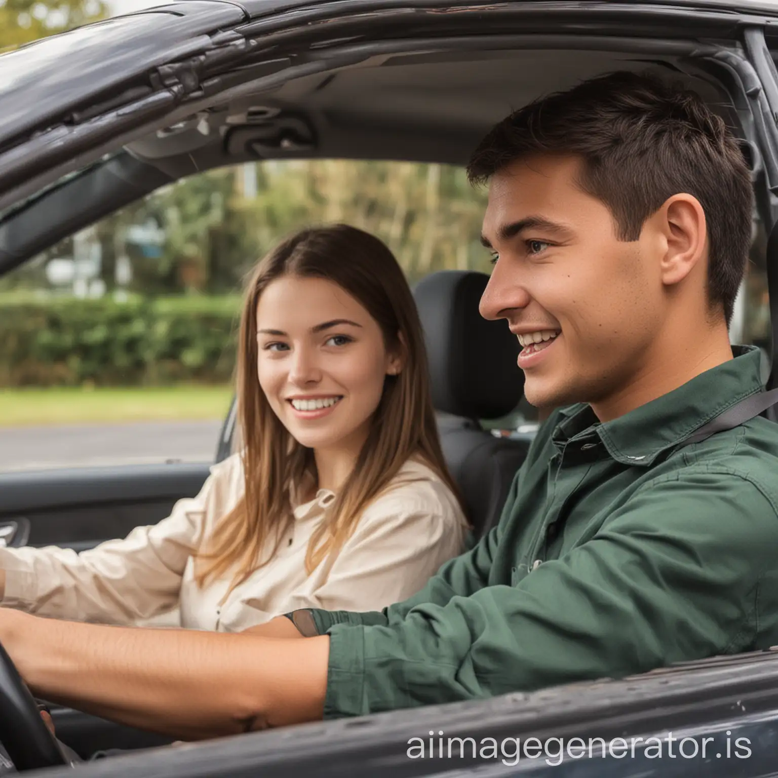 driving instructor teaching student driving a car