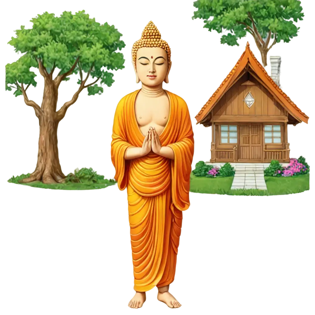 Buddha-Gautama-Welcomed-by-Kevaddha-at-His-Simple-House-PNG-Image