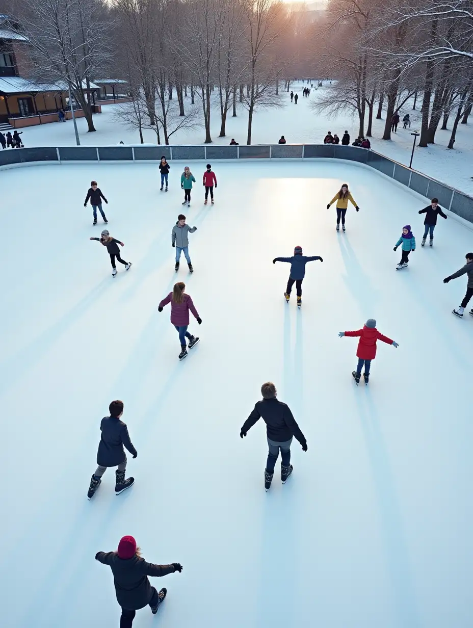 Morning-Ice-Skating-Session-at-OpenAir-Park-Rink-with-Happy-Skaters-and-Children