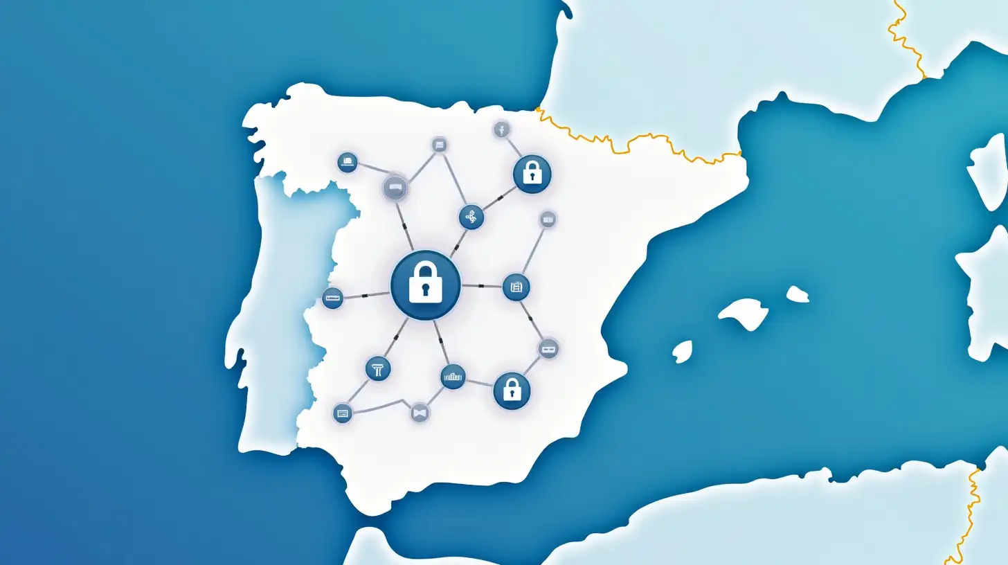 Connected Security Icons on Map of Spain