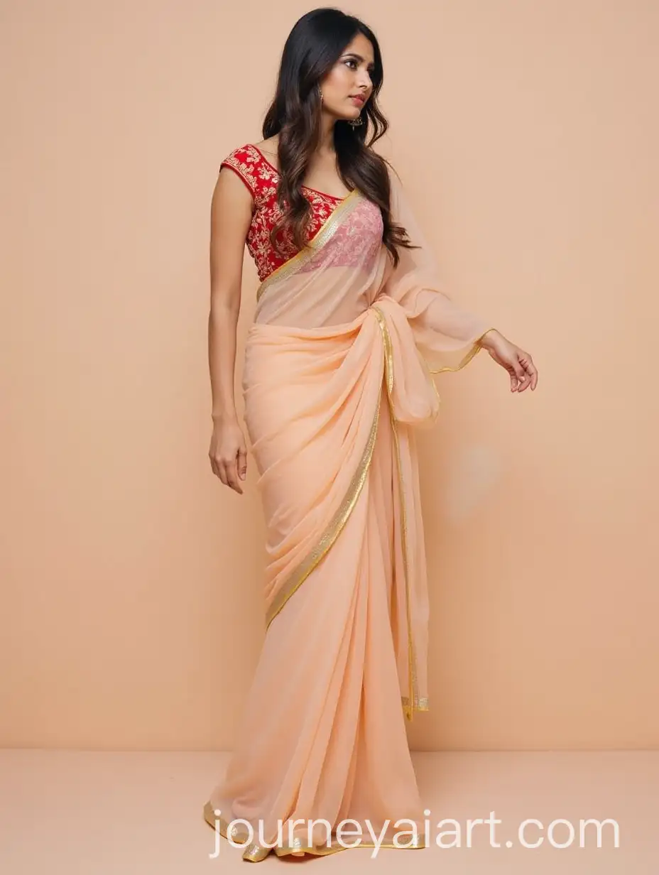 Elegant-Indian-Woman-in-Sheer-Saree-Posed-Against-Pastel-Background