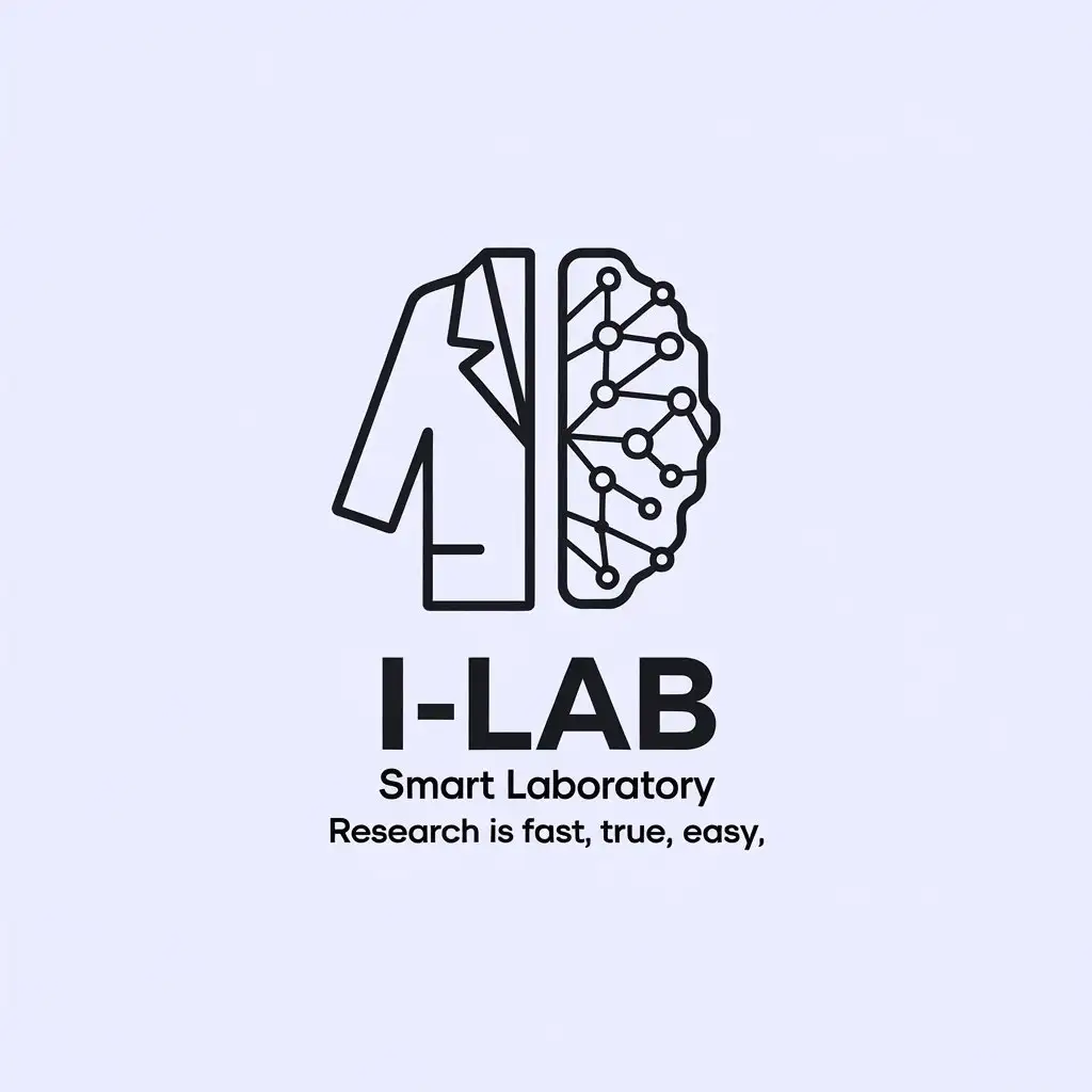 a vector logo design,with the text "I-lab smart laboratory Research is fast, true, easy.", main symbol:laborant and artificial intelligence,Minimalistic,be used in Medical Dental industry,clear background