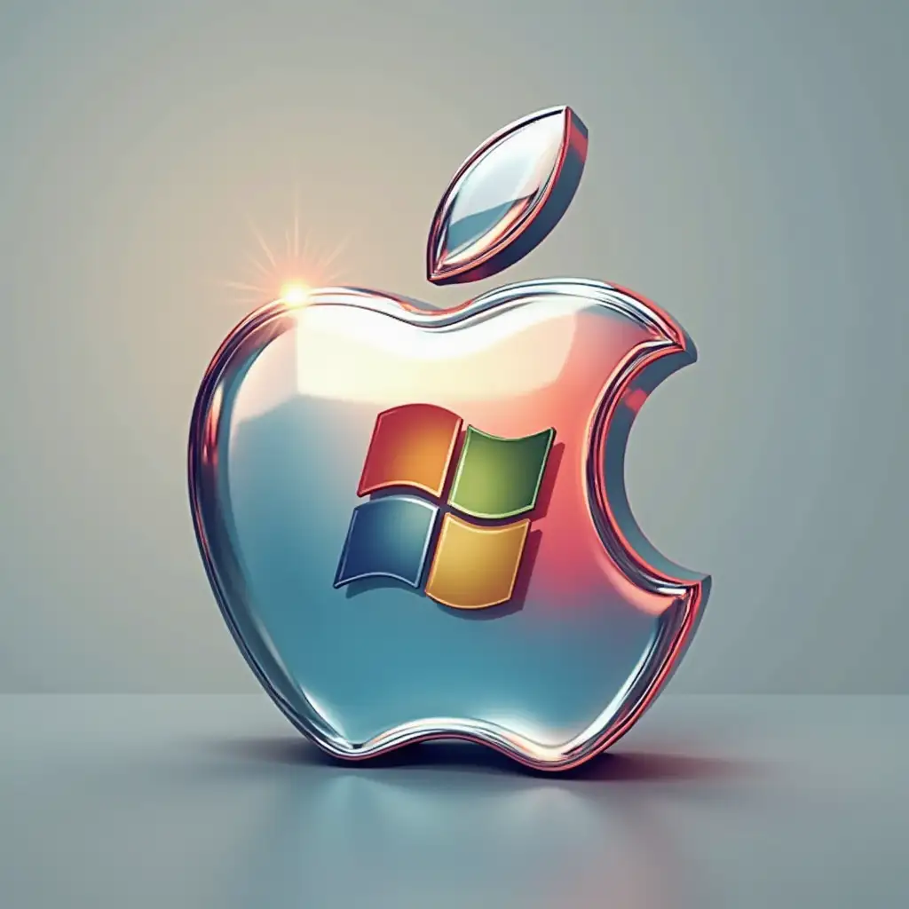 Apple logo and microsoft logo together