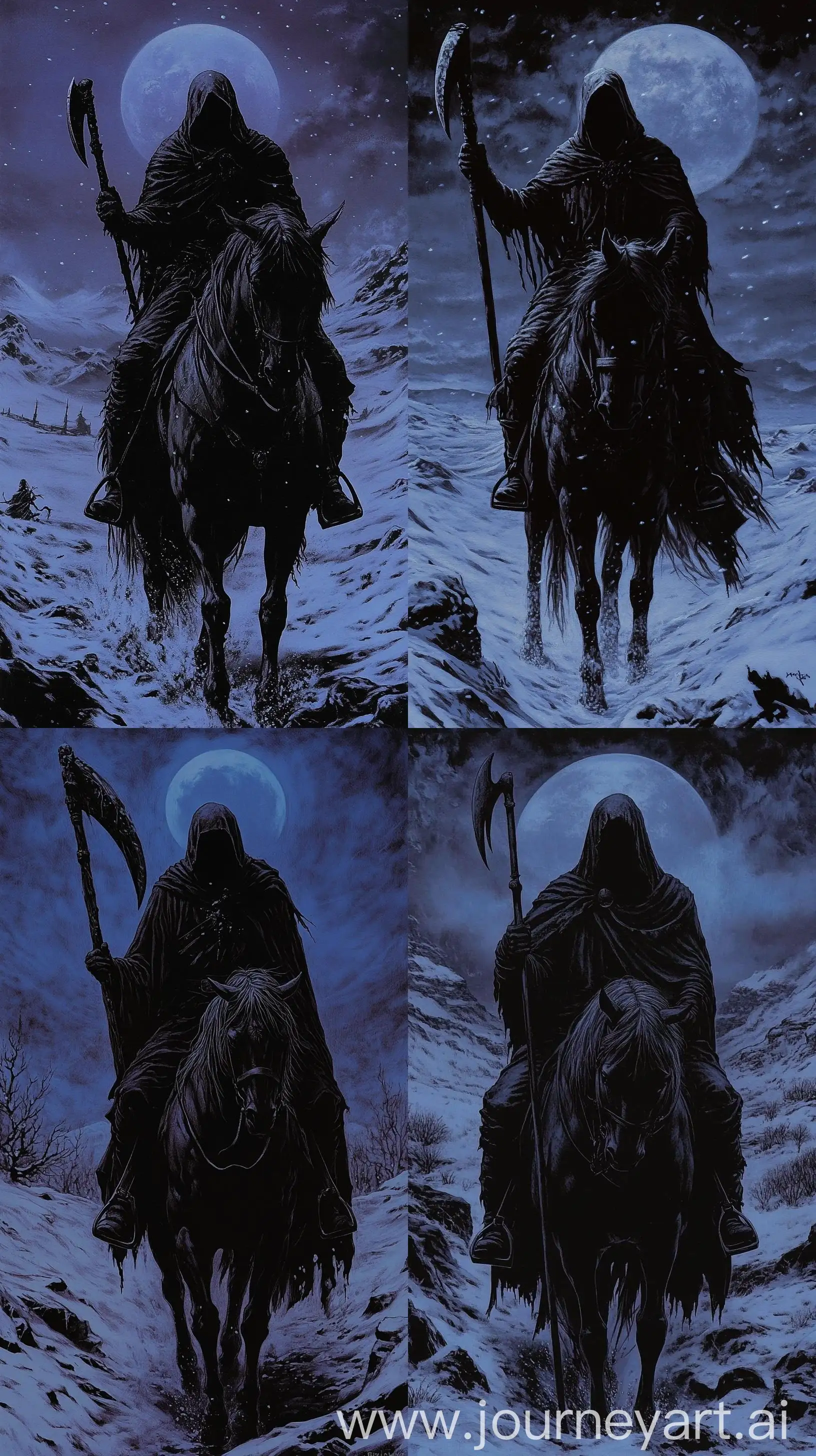 Hooded-Figure-with-Scythe-on-Horse-in-Snowy-Dark-Fantasy-Landscape