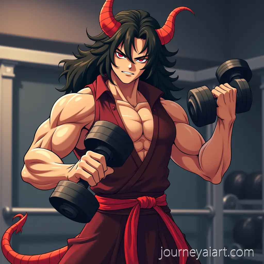 Tanjiro-from-Demon-Slayer-Lifting-Dumbbells-in-Gym-Setting