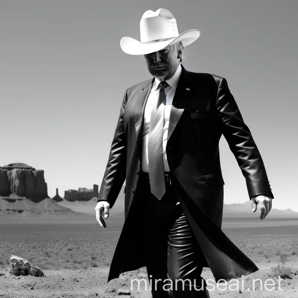 Donald Trump Wearing Cowboy Hat in Black and White