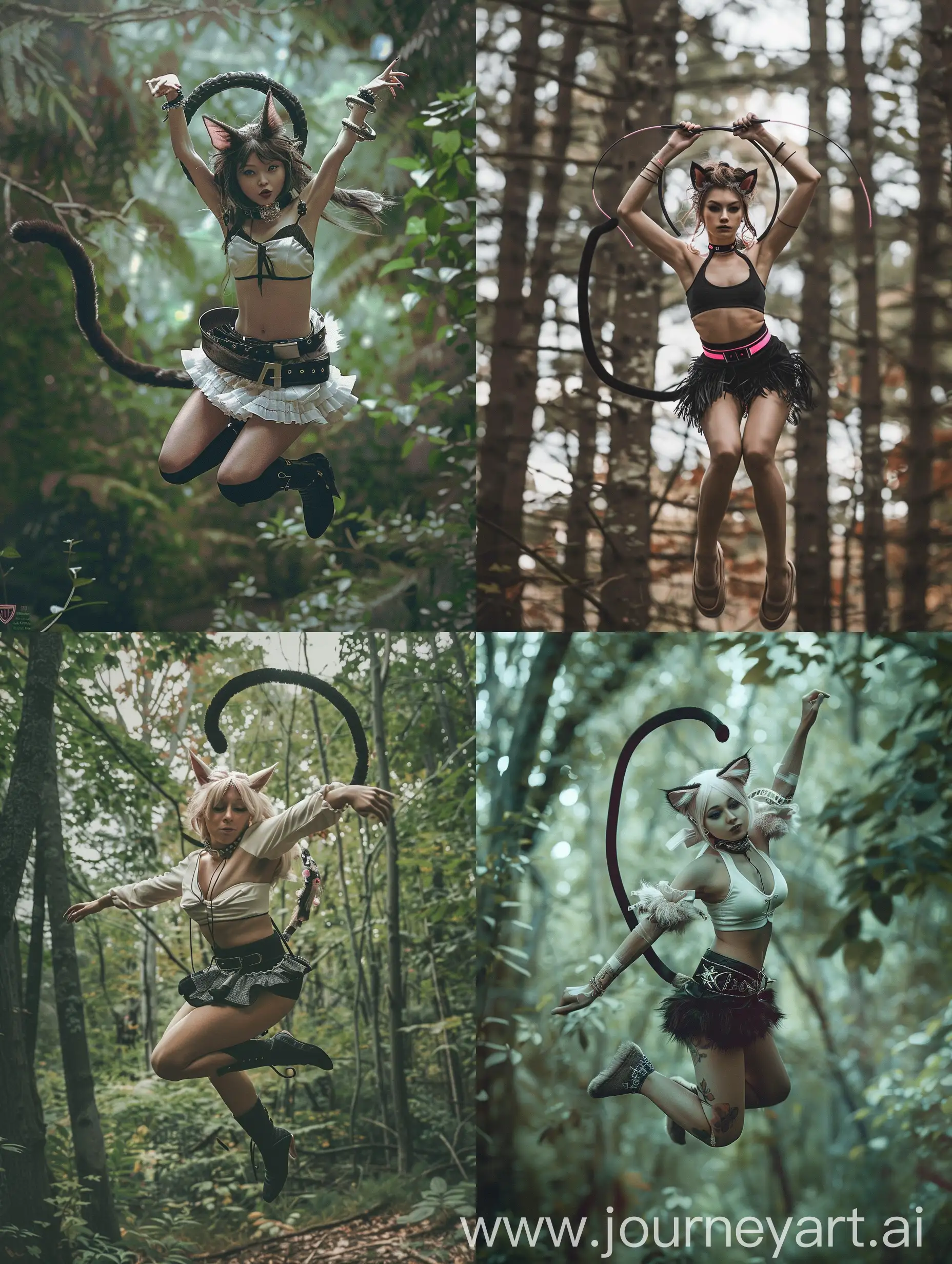 Young-Woman-Jumping-Through-Forest-with-Catlike-Features